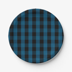 Assiettes En Carton Motif Plaid pour le contrôle du bison bleu et noir