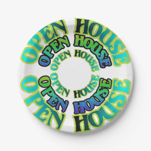 Assiettes En Carton Motif Plate Open House Blue Green