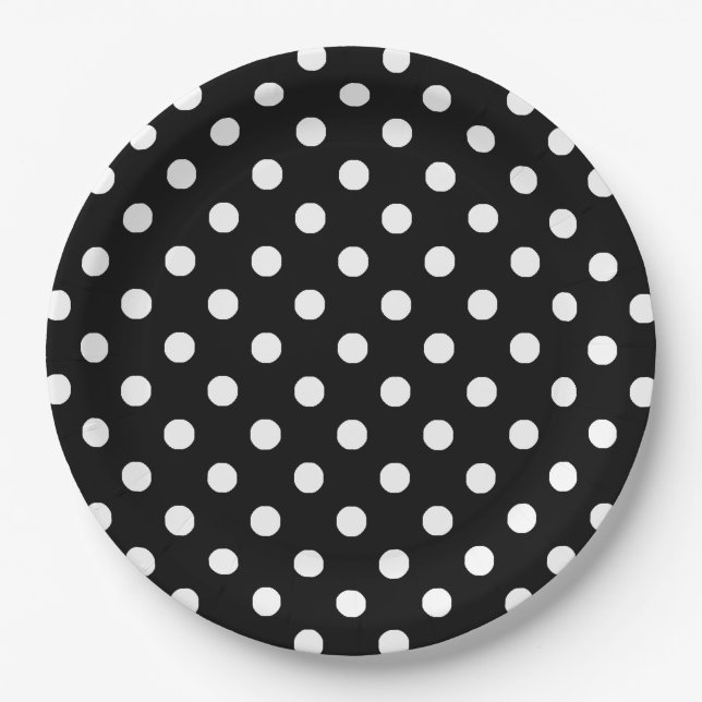 Assiettes En Carton Motif Pois noir blanc (Devant)