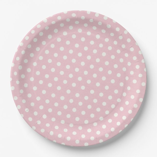 Assiettes En Carton Motif pois pastel rose et blanc (Devant)