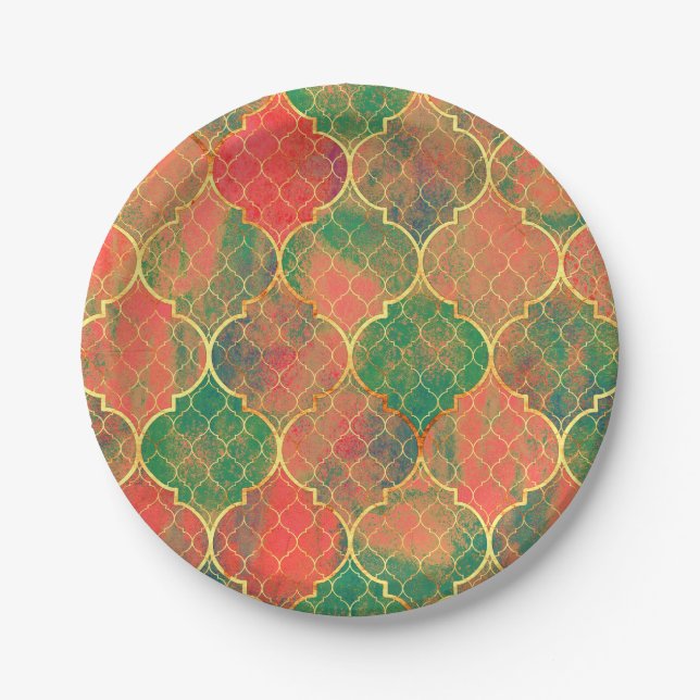 Assiettes En Carton Motif Quatrefoil couleur aquarelle (Devant)