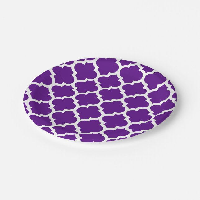 Assiettes En Carton Motif Quatrefoil Marocain Violet #5 (Angle)