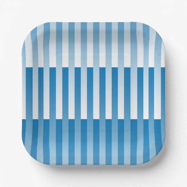Assiettes En Carton Motif rayé bleu blanc (Recto)