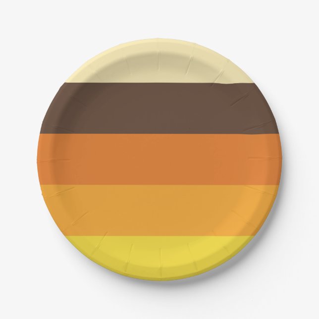 Assiettes En Carton motif rayé les années 70 rétro de couleur (Devant)