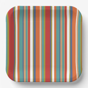 Assiettes En Carton Motif rayé multicolore