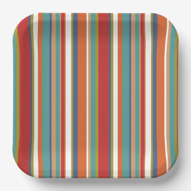 Assiettes En Carton Motif rayé multicolore  (Recto)