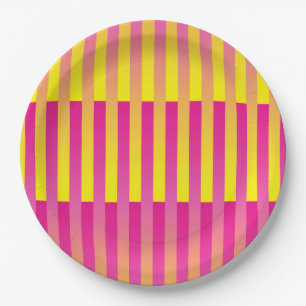 Assiettes En Carton Motif rayé orange jaune rose