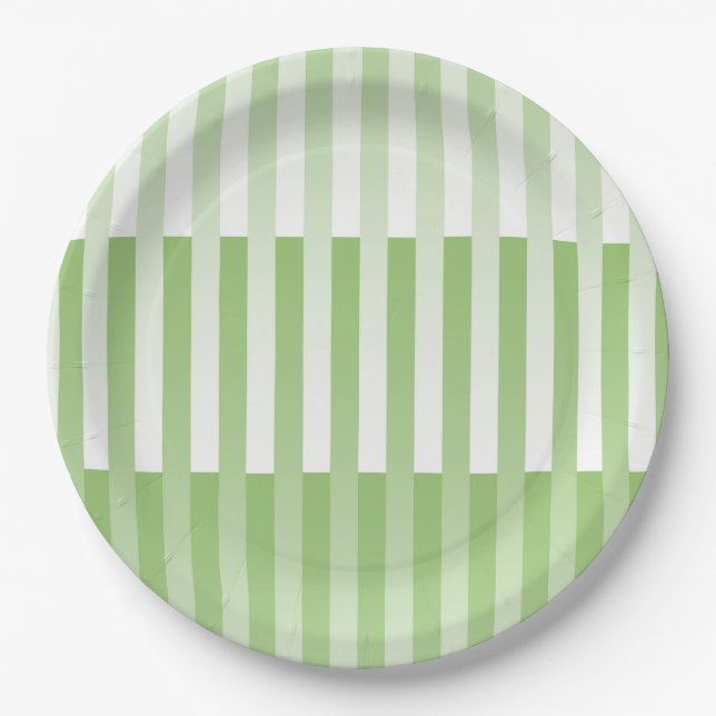 Assiettes En Carton Motif rayé vert blanc (Devant)