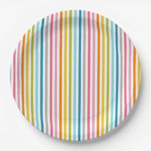 Assiettes En Carton Motif Rayures Colorées