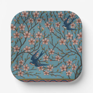Assiettes En Carton Motif rétro de bleu floral hirondelle par Walter C