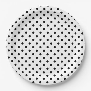 Assiettes En Carton Motif rétro Pois noir et blanc