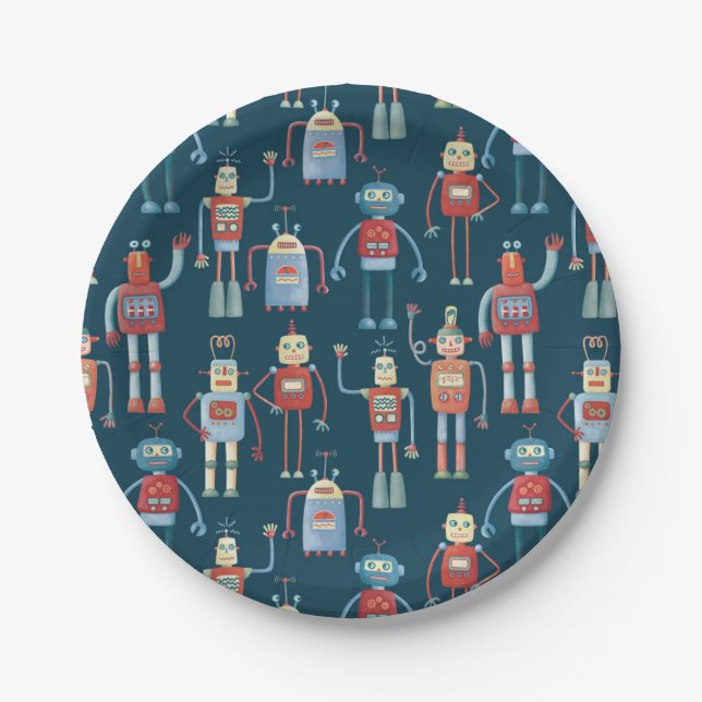 Assiettes En Carton Motif robot vintage Retro Fun (Devant)