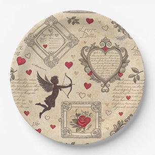 Assiettes En Carton Motif romantique de vintage Cupid (8)