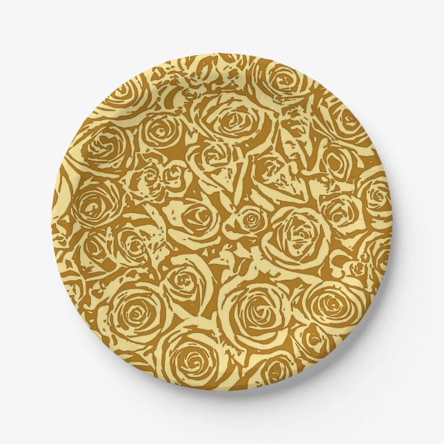 Assiettes En Carton Motif Rose Abstrait moderne, Jaune de moutarde (Devant)