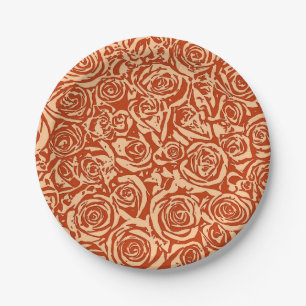 Assiettes En Carton Motif Rose Abstrait moderne, Mandarin Orange
