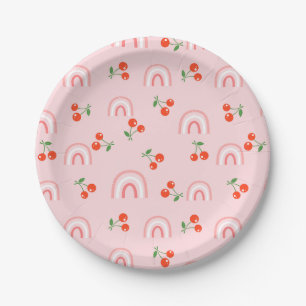 Assiettes En Carton Motif rose arc-en-ciel cerise