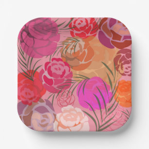 Assiettes En Carton Motif rose avec fleurs et serviettes plantes