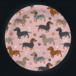 Assiettes En Carton Motif rose des pattes et des os de Dachshund<br><div class="desc">Motif rose des pattes et des os de Dachshund</div>
