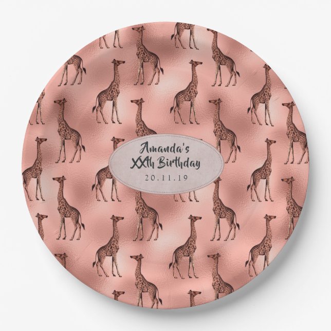 Assiettes En Carton Motif rose Gold Foil Giraffe (Devant)
