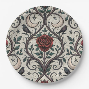 Assiettes En Carton Motif Rose Gothique Foncé (1)