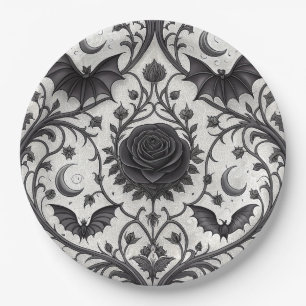 Assiettes En Carton Motif Rose Gothique Foncé (3)
