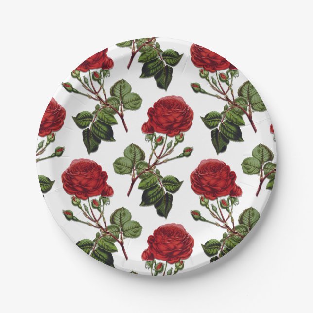 Assiettes En Carton Motif Rose Red Long Stem (Devant)