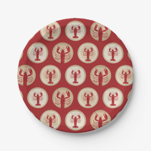 Assiettes En Carton Motif rouge de homard - fruits de mer nautiques