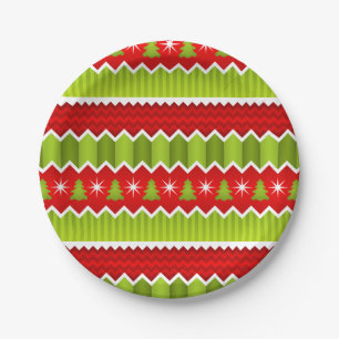 Assiettes En Carton Motif rouge et vert de Noël de Chevron de rayures