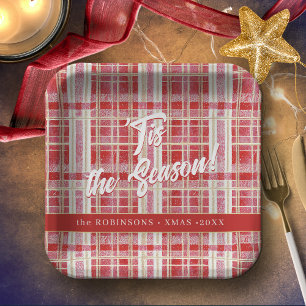 Assiettes En Carton Motif rouge Gold Plaid N° 2 ID1009