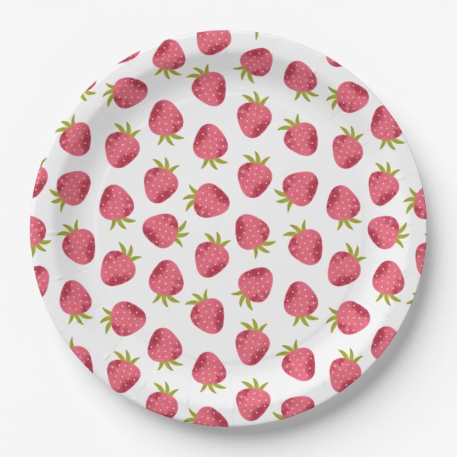 Assiettes En Carton Motif sans couture de fraise rose douce (Devant)