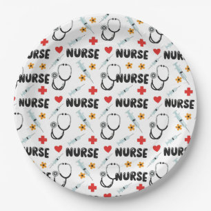 Assiettes En Carton Motif sans couture de la vie d'infirmière blanche