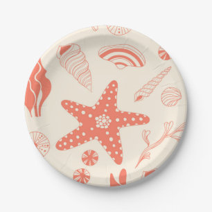 Assiettes En Carton Motif sans joint avec coquillages