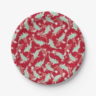 Assiettes En Carton Motif sans mer rouge et vert - Koi Fish