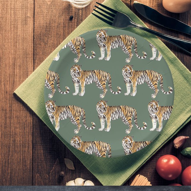Assiettes En Carton Motif sauvage des tigres d'aquarelle tropicale mod (Créateur téléchargé)