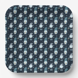 Assiettes En Carton motif scandinave bleu de Noël sans couture