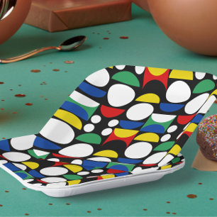 Assiettes En Carton Motif scandinave noir du Bauhaus du milieu du sièc
