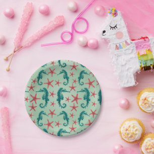 Assiettes En Carton Motif Seahorse turquoise