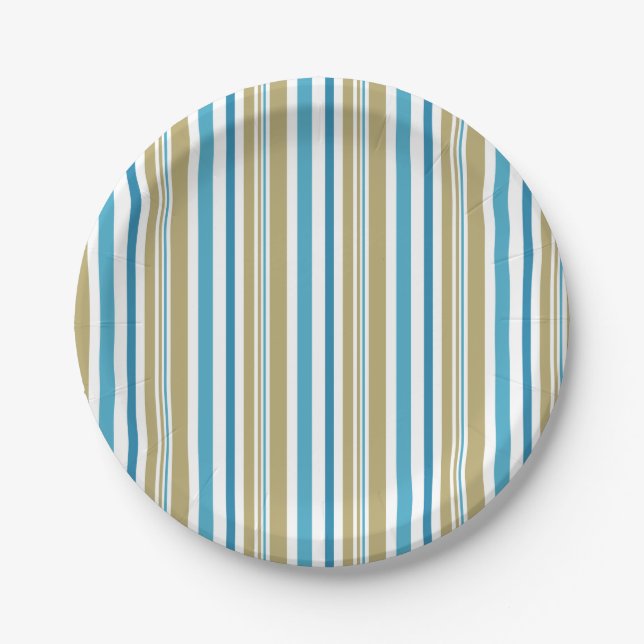 Assiettes En Carton motif simple, rayé, olive et bleu (Devant)