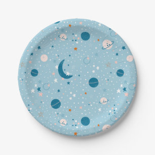Assiettes En Carton Motif Sky & Space bleu