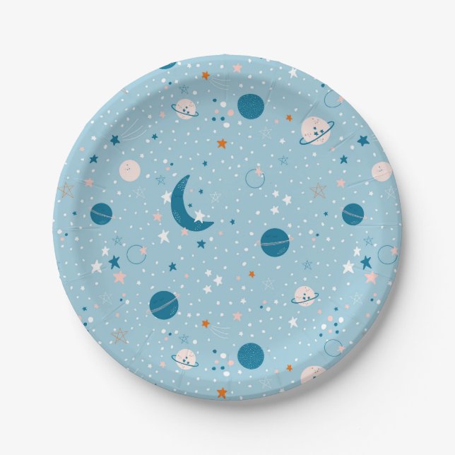 Assiettes En Carton Motif Sky & Space bleu (Devant)