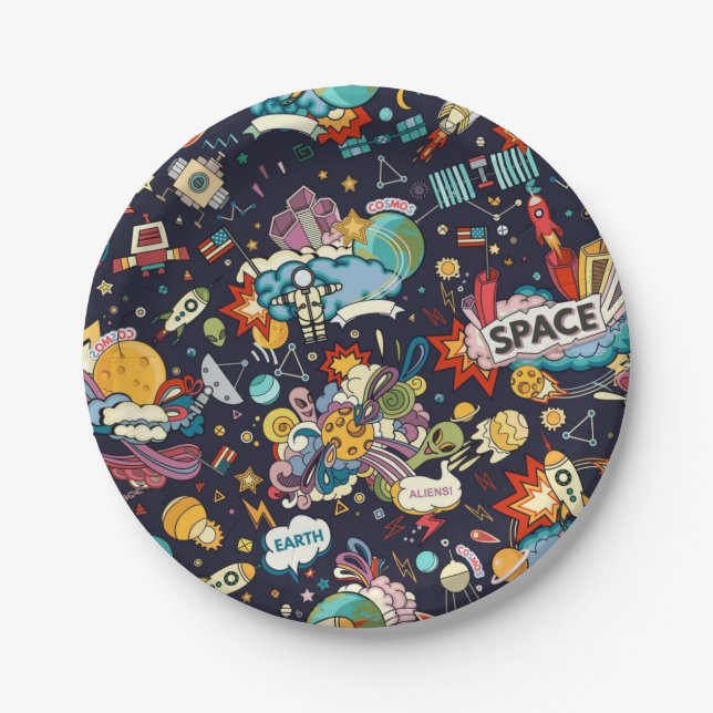 Assiettes En Carton Motif spatial (Devant)