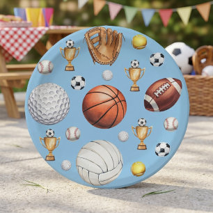 Assiettes En Carton motif sport thème football tennis baseball