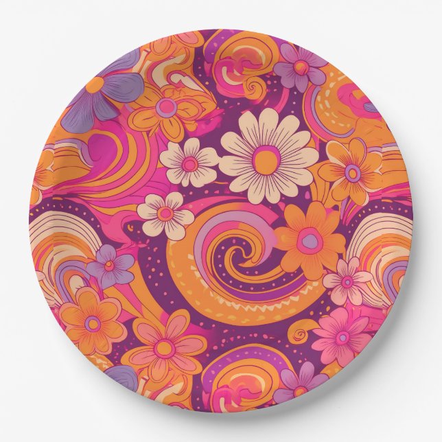 Assiettes En Carton motif super des années soixante (Devant)