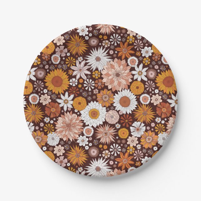Assiettes En Carton Motif super Retro Flower Garden (Devant)