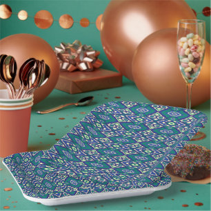 Assiettes En Carton Motif symétrique de motifs bleus sur un textile