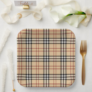 Assiettes En Carton Motif Tartan Écossais