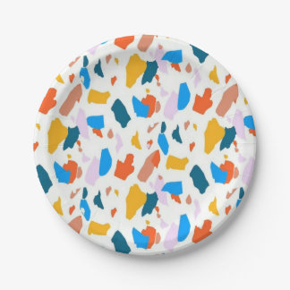 Assiettes En Carton Motif terrazzo coloré plat