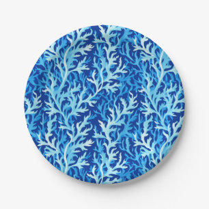 Assiettes En Carton Motif textile du littoral d'algues bleues