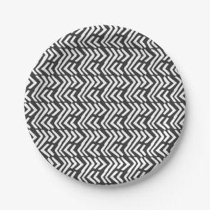 Assiettes En Carton Motif tiré par la main noir de Chevron