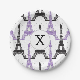Assiettes En Carton Motif Tour Eiffel Chic violet Monogram